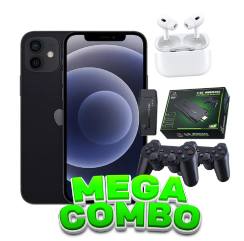 IPHONE 12 64GB NEGRO REACONDICIONADO+AUDIFONOS TIPO AIRPODS PRO + VIDEO JUEGO GAME STICK NEGRO