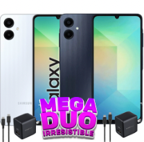 COMBO DÚO SAMSUNG A06 4/128GB BLANCO Y NEGRO + DÚO CARGADORES POWE TECH 20W
